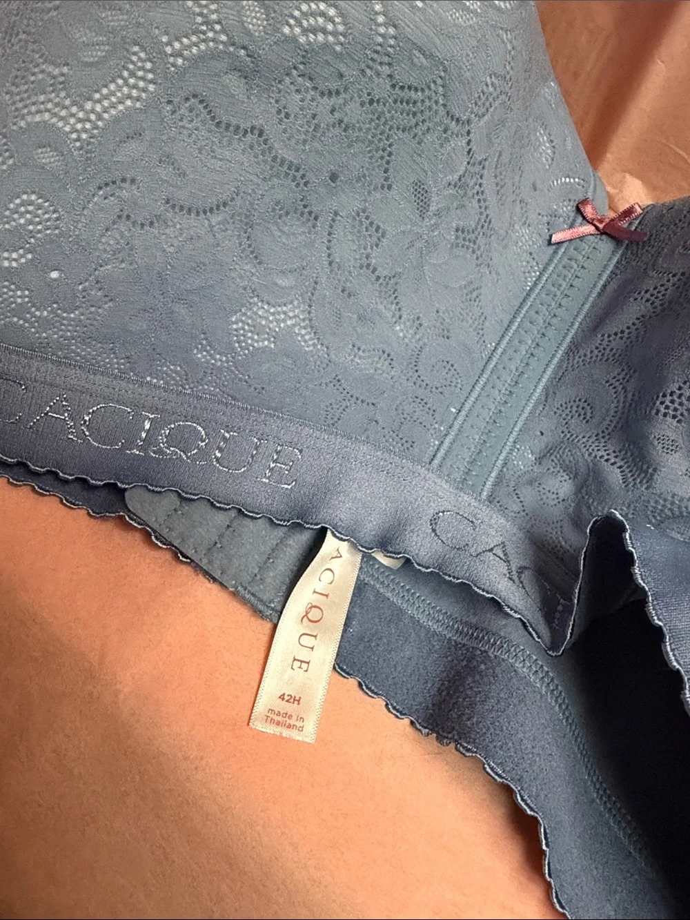 Lane Bryant Cacique Cotton Lightly Lined Lace Bra 42H Blue - NEW